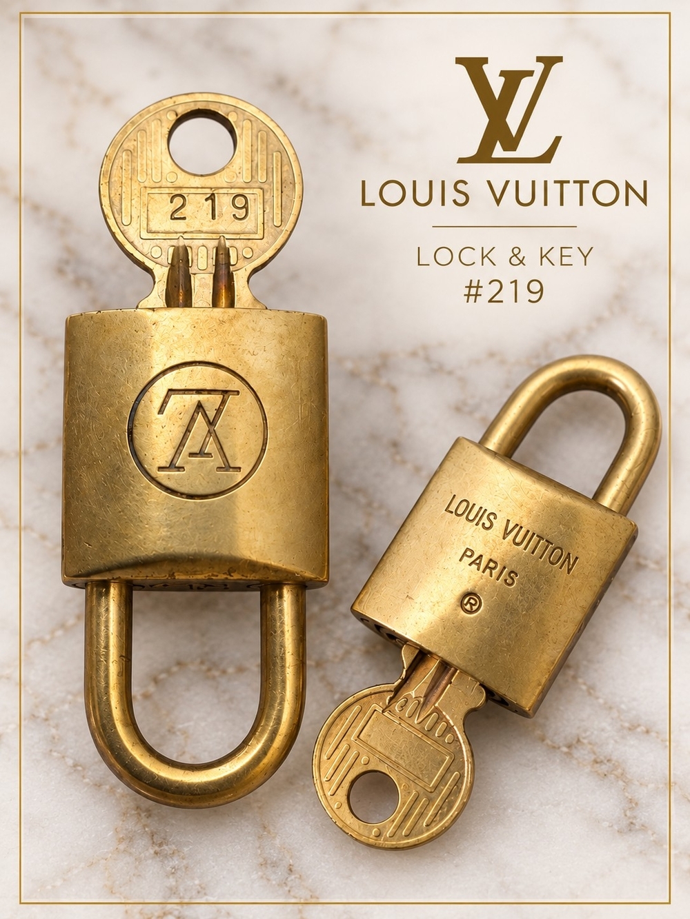 Louis Vuitton Brass Padlock & Matching Key #219 LV Bag Luggage Lock